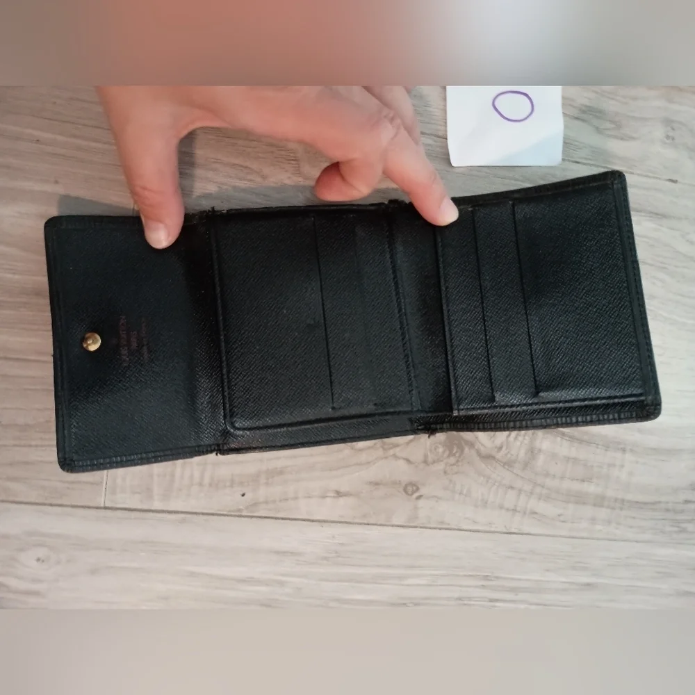 LOUIS VUITTON Epi Leather BLACK Buttoned Trifold Wallet